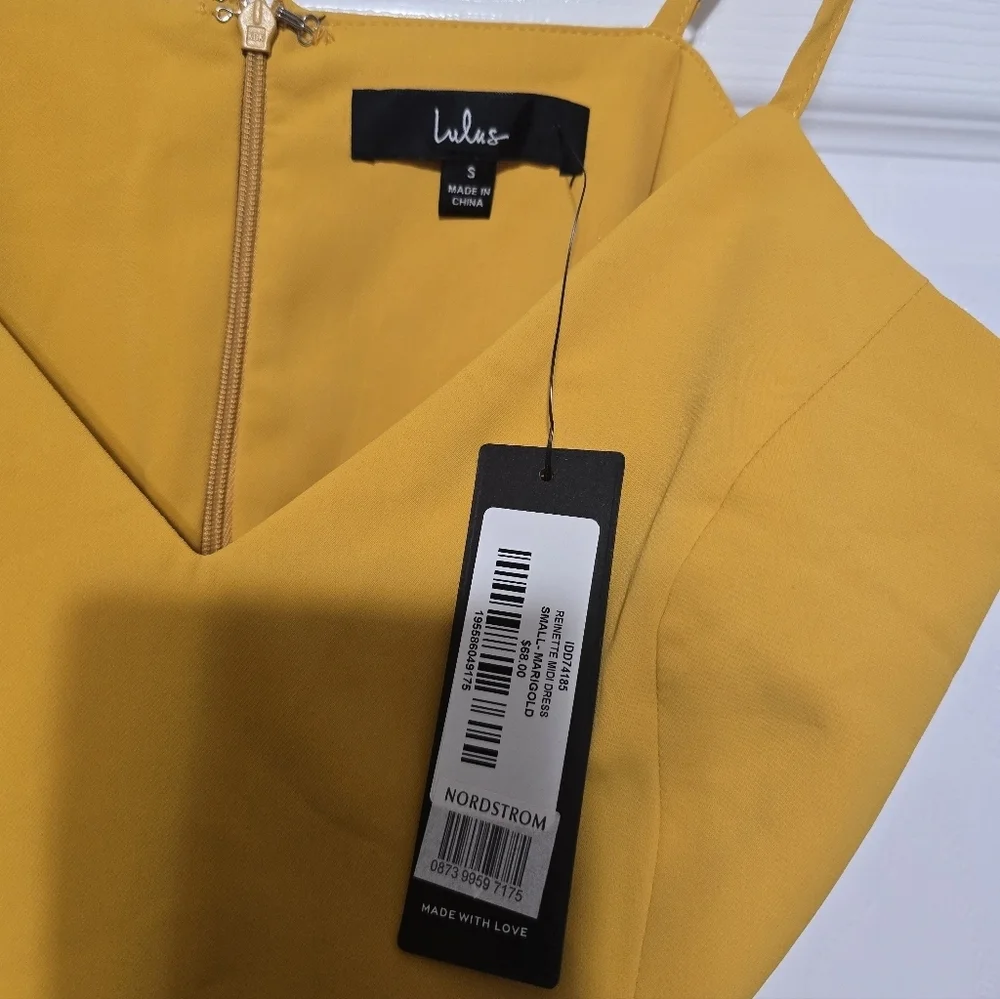 LULUSReinette V-neck Midi Dress In Marigold Size Small NEW D131 - Picture 5 of 9